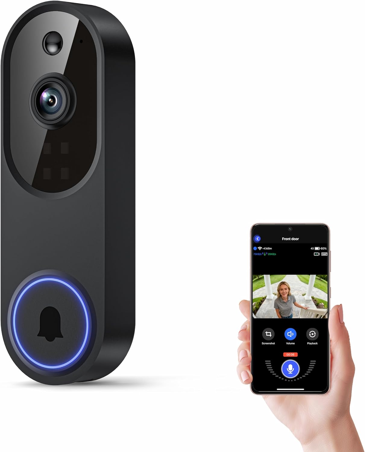 Smart Home Video Doorbell - Wireless Wi-Fi Video Doorbell Camera with