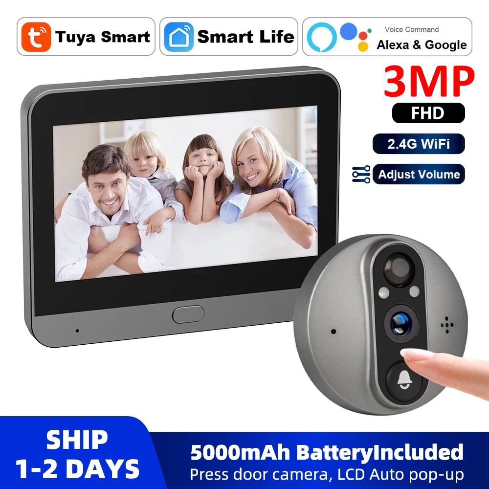 3MP WiFi Smart Tuya Peephole 5 – обзор и цена Smart Home Video Doorbell